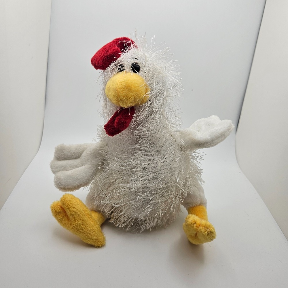 Farmhouse Chicken Plush Shaggy Hen White Yellow Red Country Decor - Picture 1 of 8